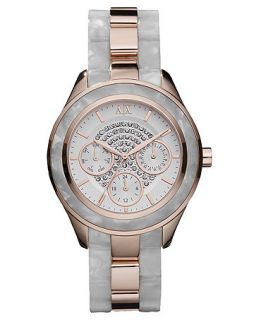 Armani Exchange Watch, Womens White Marbled Acetate and Rose Gold