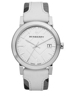 Burberry Watch, Womens Trench Smoked Check Fabric and Smooth White