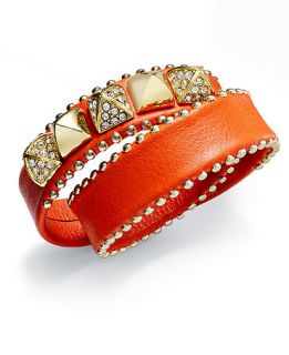 Juicy Couture Bracelet, Gold Tone Stud Skinny Orange Leather Wrap