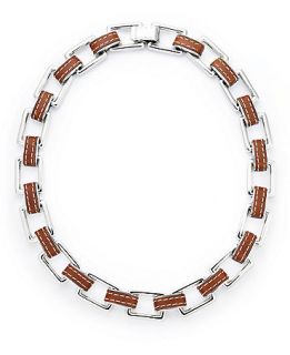 Lauren Ralph Lauren Necklace, Silver tone Leather Link Necklace