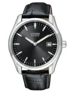 Citizen Watch, Mens Eco Drive Black Croc Embossed Leather Strap 40mm