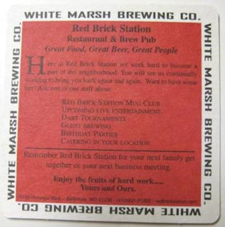 White Marsh Brewing Beer Coaster w Fire Engine Maryland