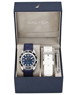 Nautica Watch Set, Mens Interchangeable Navy and White Resin Straps