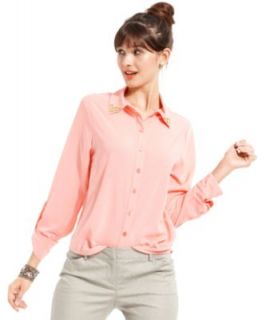 BCX Long Sleeve Embellished Collar Blouse & Skinny Jacquard Print