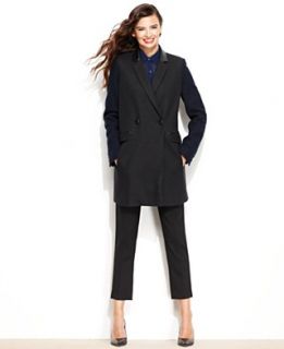 DKNY Coat, Colorblock Wool Blend Double Breasted