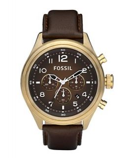 Fossil Watch, Mens Chronograph Vintaged Bronze Brown Leather Strap