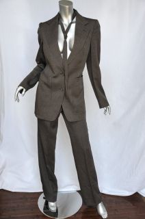 Martin Margiela Brown Herringbone Pant Blazer Jacket Belt Tie Suit Set