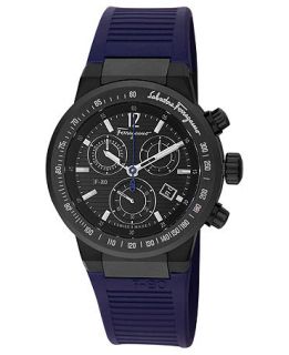 Ferragamo Watch, Mens Swiss Chronograph F 80 Blue Rubber Strap 44mm
