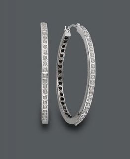 14k White Gold Earrings, Black and White Diamond Accent In and Out