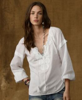Denim & Supply Ralph Lauren Top, Long Sleeve Pleated Peasant Shirt