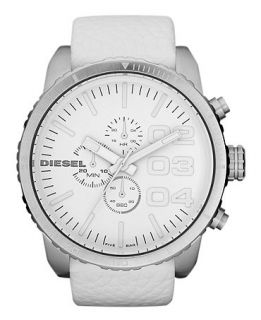 Diesel Watch, Chronograph White Leather Strap 57x47mm DZ4240   All