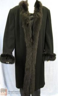 Womens VTG Marvin Richards Black Lambswool Coat Long Size 14 w/ Fur