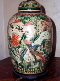 Antique Large Size Chinese Porcelain Famille Verte Ovoid Covered Jar