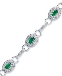 Sterling Silver Bracelet, Emerald (2 ct. t.w.) and White Sapphire (2 1