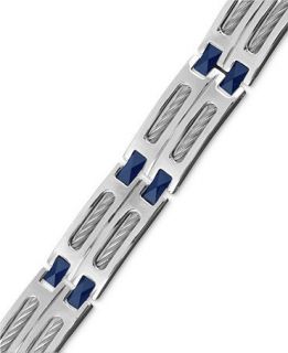 Mens Stainless Steel and Blue Ceramic Bracelet, Cable Link