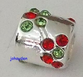 Silver Red Green CZ Flowers European Beads Charms