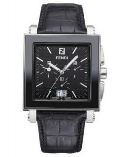 Fendi Watch, Mens Swiss Chronograph Black Croc Embossed Leather Strap