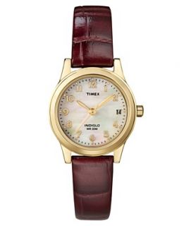 Timex Watch, Womens Burgandy Croc Embossed Leather Strap T21693UM