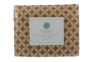 Martha Stewart New Cross Stitch Tan Flannel 4pc Sheet Set Bedding Cal