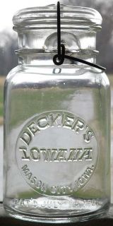 Deckers Iowana Mason City Iowa Patd 1908 Fruit Jar Quart