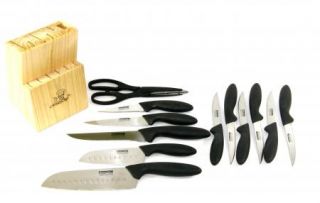 Eversharp 2 Santoku Knife Cutlery Set Block Steak Knives KM132