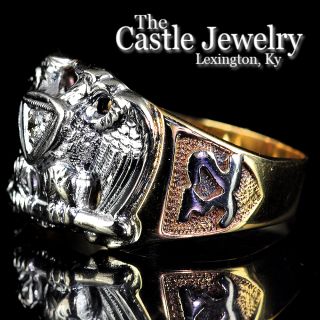 Diamond Double Eagle Masonic Ring Yod 14th Degree and Sublime Prince
