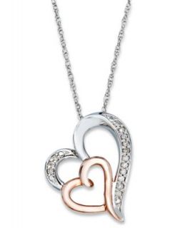 Diamond Necklace, Sterling Silver and 14k Rose Gold Diamond Double
