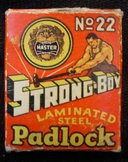 Vintage Master Lock Co. STRONG BOY No. 22 Padlock in Original Box with
