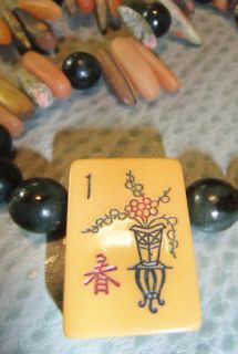 mAh Jong Flower Tile Necklace Matt Semi Precious Stone Beads