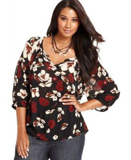 Lucky Brand Jeans Plus Size Top, Three Quarter Sleeve Printed