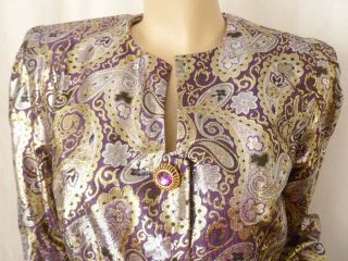 Vintage Paisley Brocade Blazer Jacket Top Purple Gold Metallic Sz 6 s