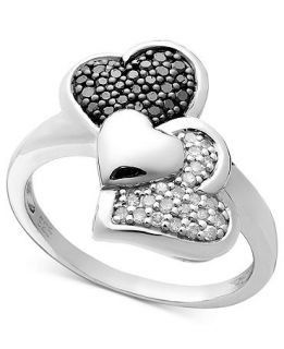 Treasured Hearts Diamond Ring, Sterling Silver Black and White Diamond