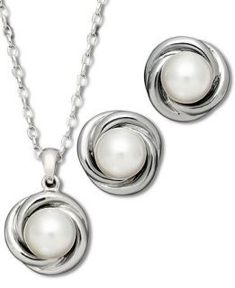 Pearl Jewelry Set, Sterling Silver Cultured Freshwater Pearl Love Knot