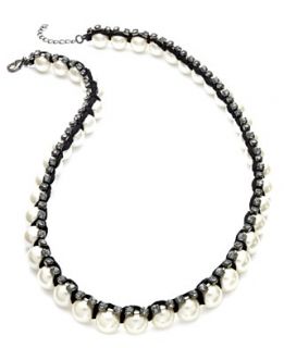 Bar III Necklace, Hematite Tone Plastic Pearl Chiffon Crystal Necklace