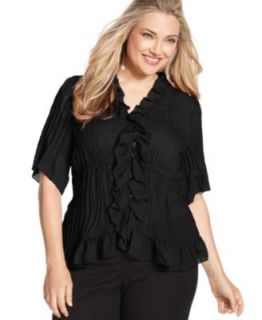 NY Collection Plus Size Blouse, Elbow Sleeve Ruffled