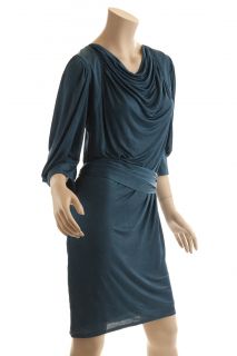 BCBG Max Azria Runway Collection Shirred Shoulder Teal Blue Dress Size