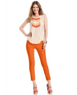 Vince Camuto Sleeveless Pleated Blocked Blouse & Skinny Ankle Pants