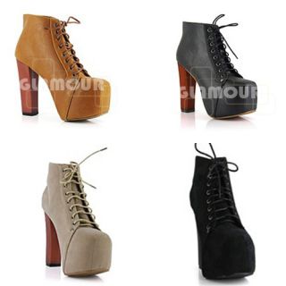 Rock Punk Black Brown Apricot Fashion Lace Up Ankle Boots High Heel