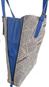 Maurizio Taiuti Italian Leather News Motif Tote Bag Blue Straps