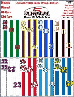 64 HO Ultracal High Def Decals Vintage Racing Stripes Numbers