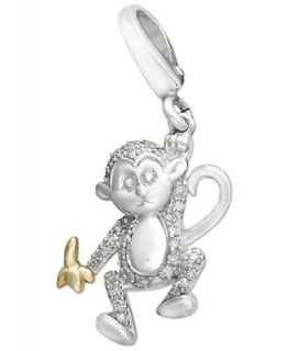 14k Gold and Sterling Silver Charm, Diamond Accent Monkey Charm