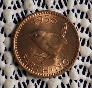 1956 Great Britain One Farthing Coin Uncirculated Low Mintage Date