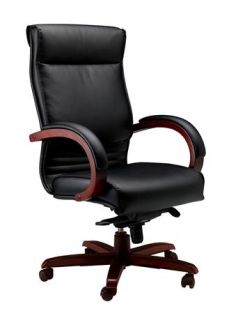 Mayline   Leather Office Chair w Cherry Finished Wood Base, Bentwood