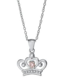 Disney Childrens Necklace, Sterling Silver Princess Pink Cubic