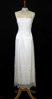 Jessica McClintock White Embroidered Netting Over Satin Wedding Gown