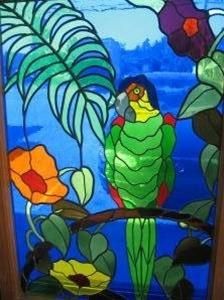 Stained Glass Window Panel Framed McCaw Parrot