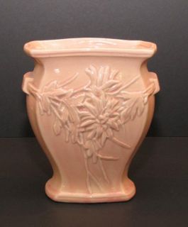 McCoy Pottery Antique Vintage 7 inch Vase Pink Floral Design 1940 Mark
