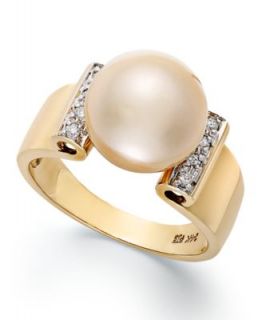 10k Gold Ring, Cultured Freshwater Pearl and Diamond Accent Circle