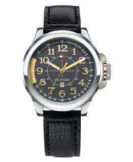 Tommy Hiilfiger Watch, Mens Black Leather Strap 45mm 1790843