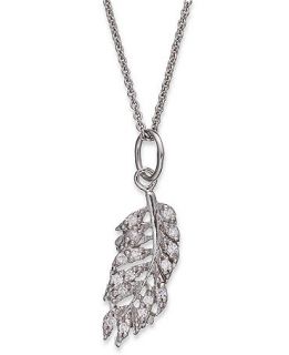 Brilliant Sterling Silver Necklace, Cubic Zirconia Feather Pendant